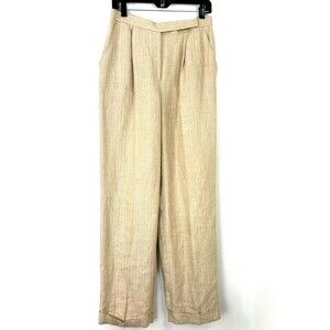 Lauren Ralph Lauren Womens Pleated Straight Leg Linen Pants Sz 8 Beige Stripe N4